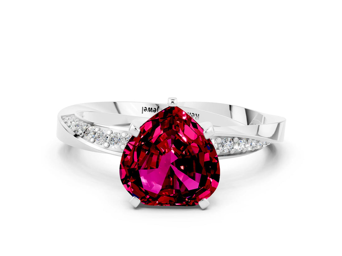 White gold Heart Cut Garnet Engagement Ring with Side Stone Accents and Four-Prong Setting_84