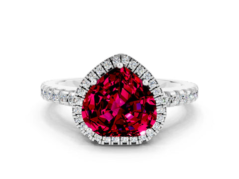 White gold Heart Cut Garnet Halo Engagement Ring with Pavé Band and Prong Setting_12