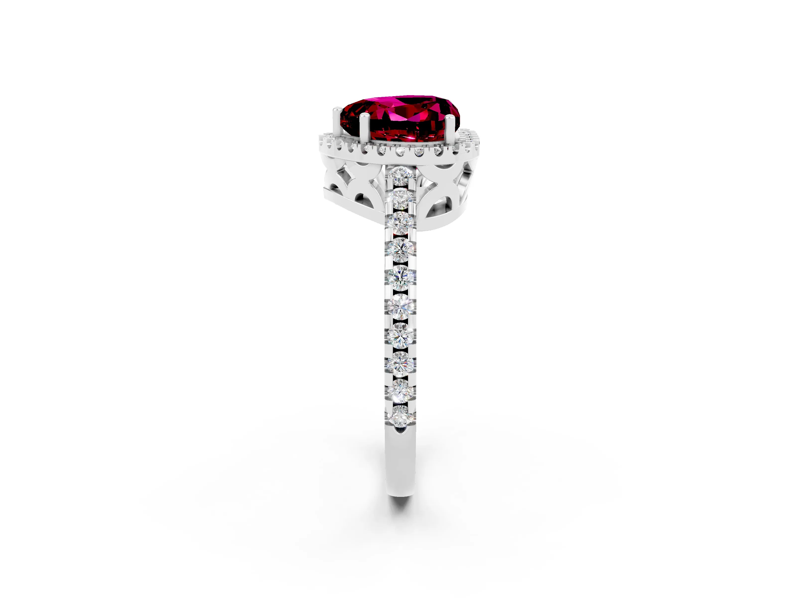 White gold Heart Cut Garnet Halo Engagement Ring with Pavé Band and Prong Setting_14