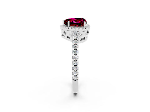 White gold Heart Cut Garnet Halo Engagement Ring with Pavé Band and Prong Setting_14