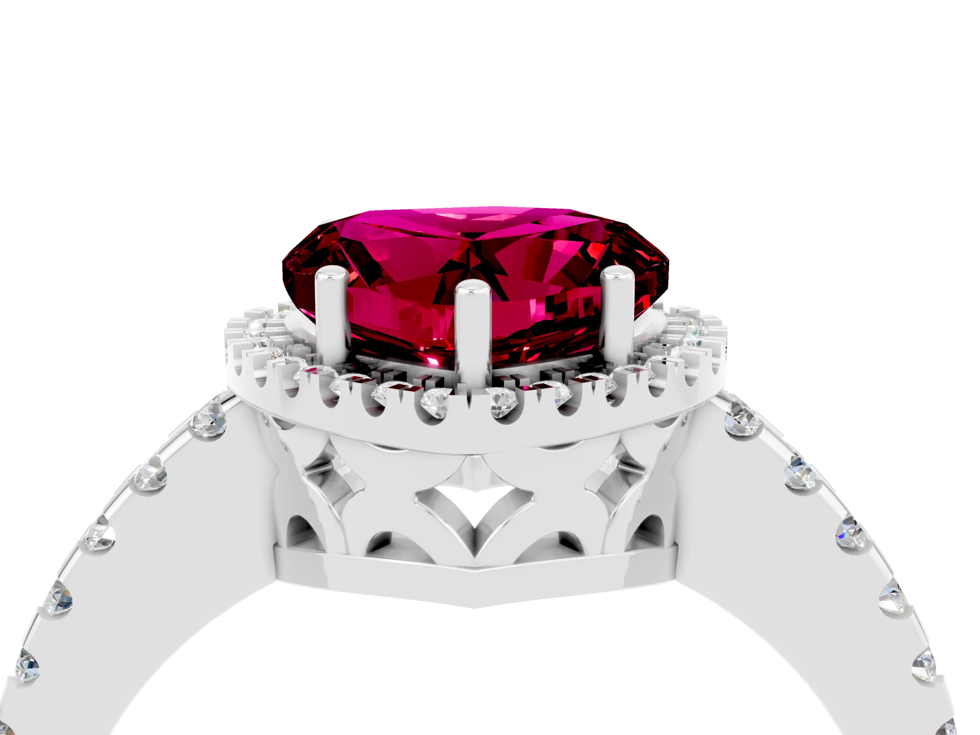 White gold Heart Cut Garnet Halo Engagement Ring with Pavé Band and Prong Setting_16