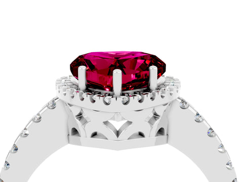 White gold Heart Cut Garnet Halo Engagement Ring with Pavé Band and Prong Setting_16