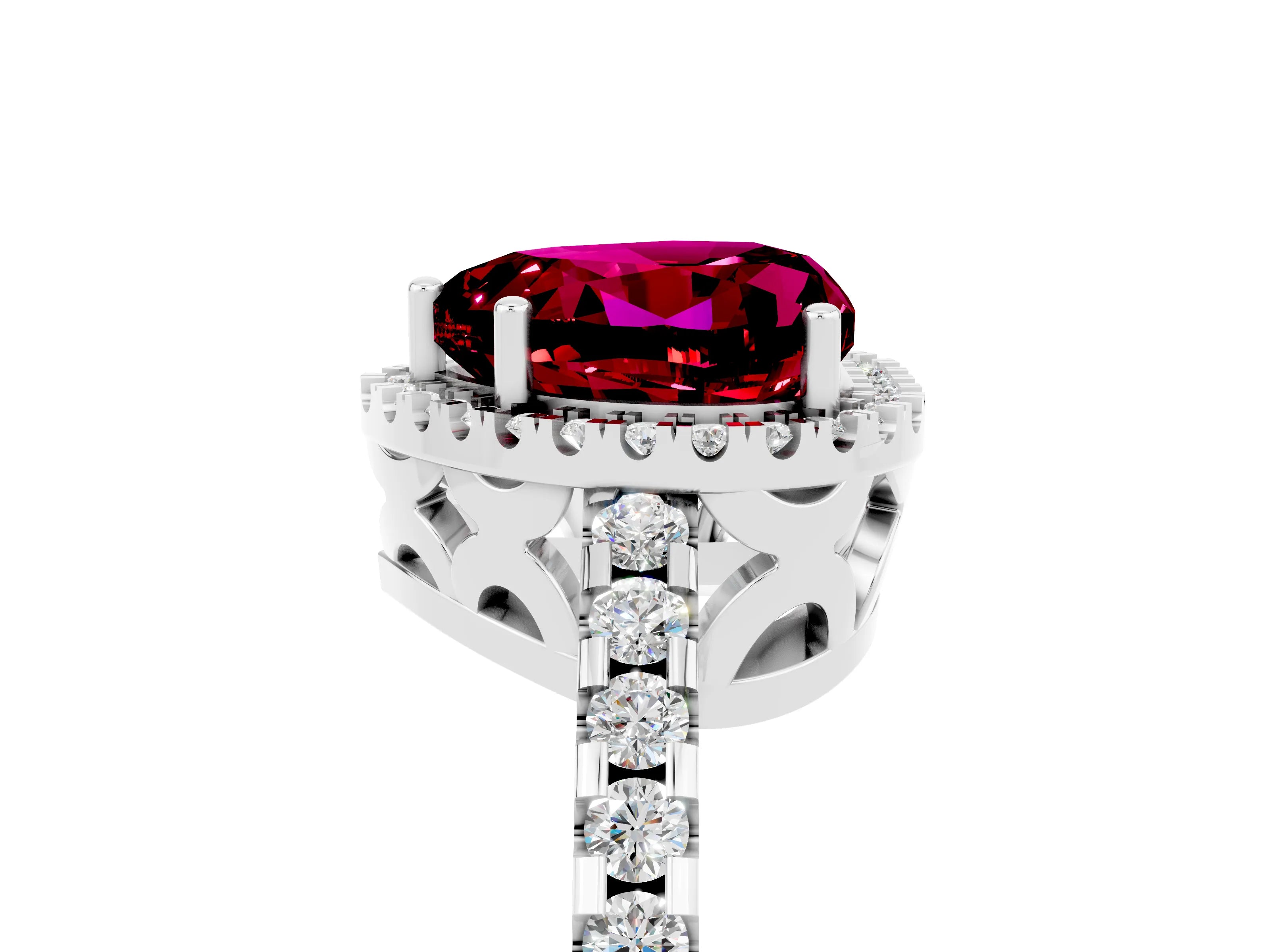 White gold Heart Cut Garnet Halo Engagement Ring with Pavé Band and Prong Setting_17