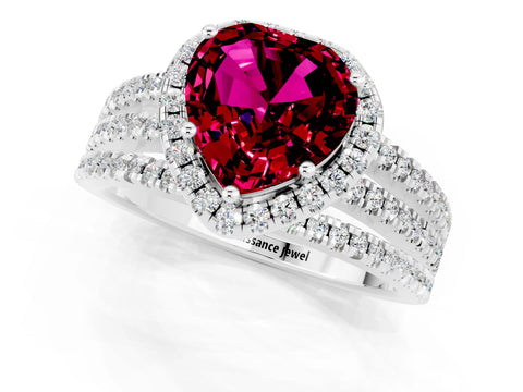 White gold Heart Cut Garnet Halo Engagement Ring with Split Shank and Four-Prong Setting_13