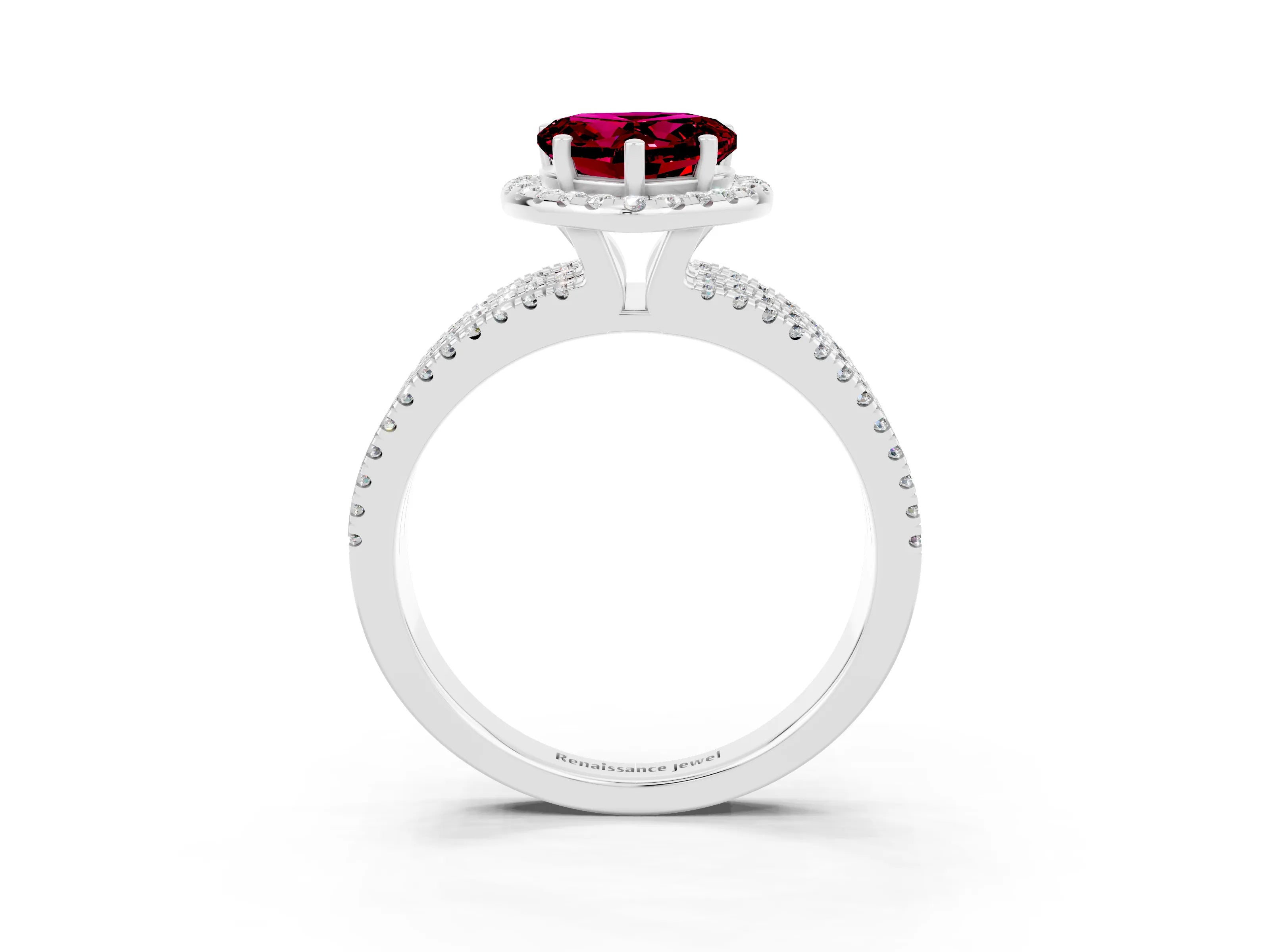 White gold Heart Cut Garnet Halo Engagement Ring with Split Shank and Four-Prong Setting_3
