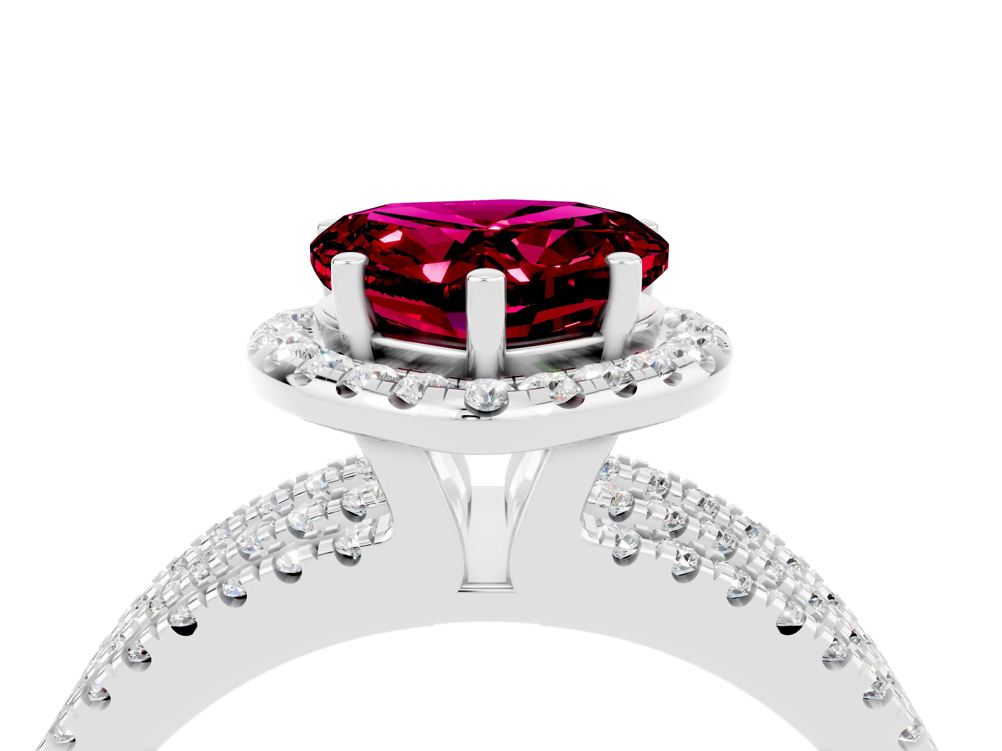 White gold Heart Cut Garnet Halo Engagement Ring with Split Shank and Four-Prong Setting_4