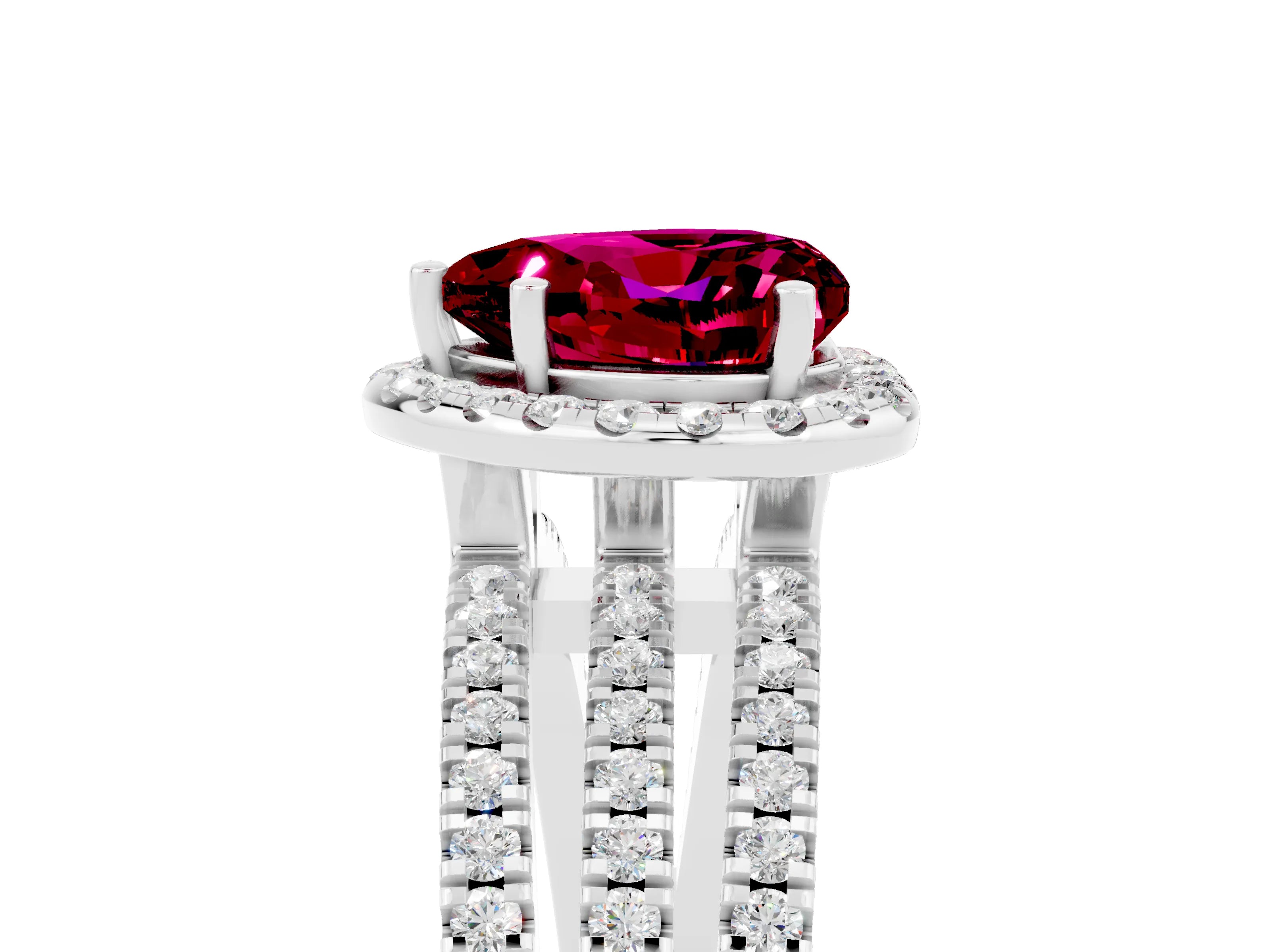 White gold Heart Cut Garnet Halo Engagement Ring with Split Shank and Four-Prong Setting_5