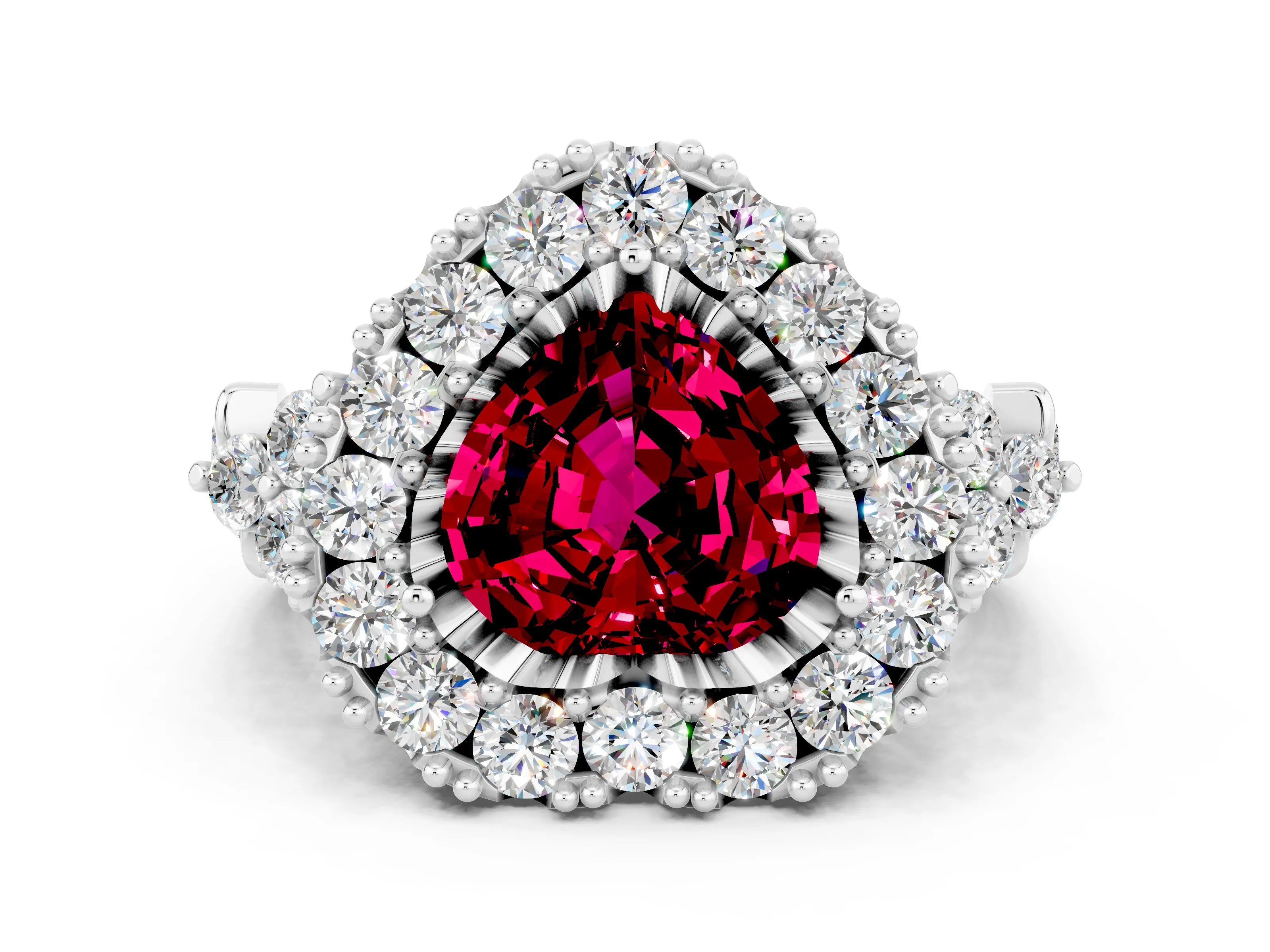White gold Heart Cut Garnet Halo Ring with Pavé Band and Four-Prong Setting_12