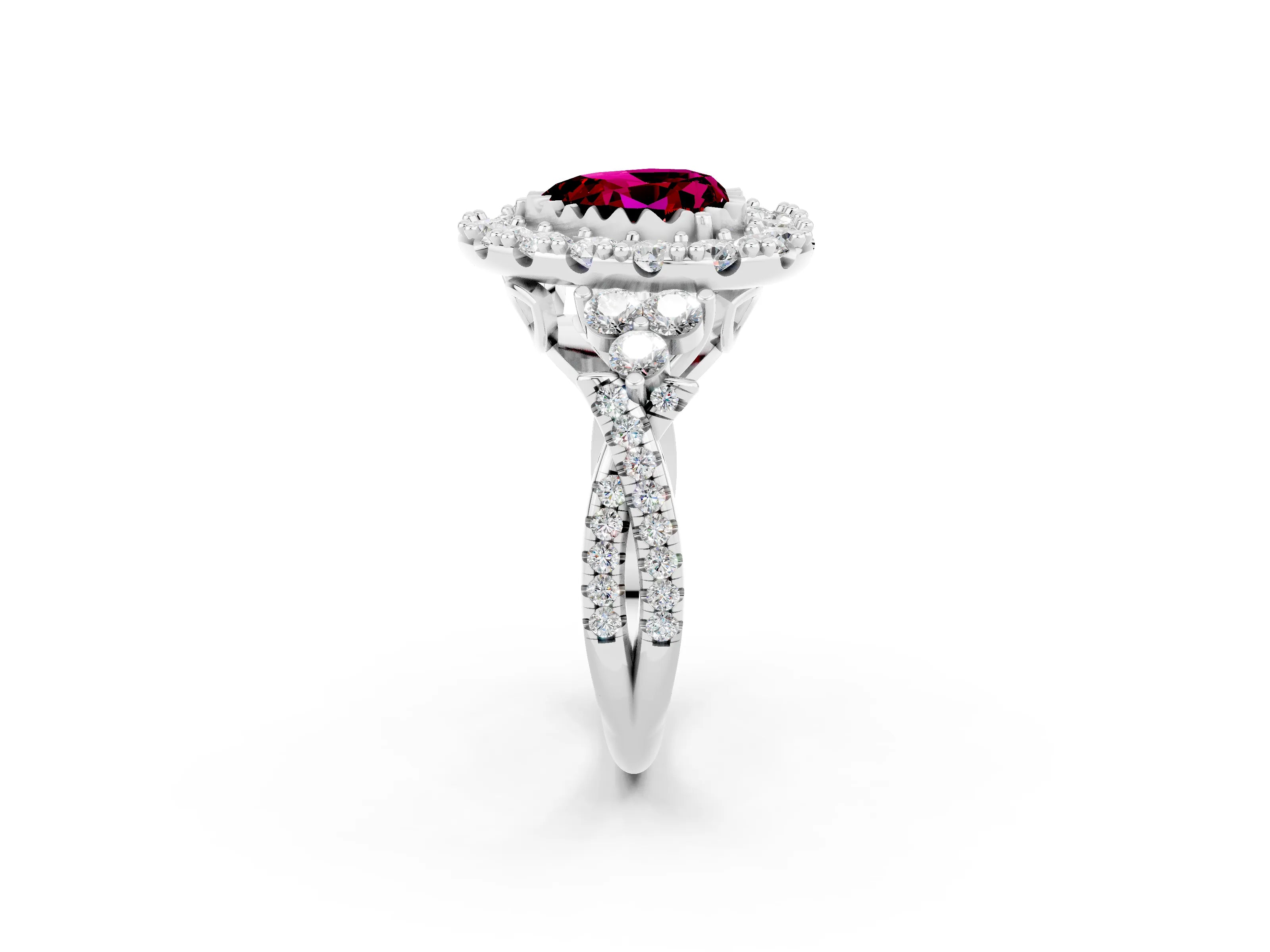 White gold Heart Cut Garnet Halo Ring with Pavé Band and Four-Prong Setting_14