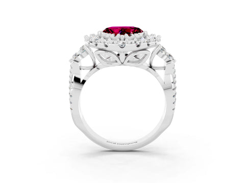 White gold Heart Cut Garnet Halo Ring with Pavé Band and Four-Prong Setting_15