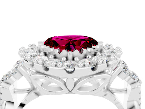White gold Heart Cut Garnet Halo Ring with Pavé Band and Four-Prong Setting_16