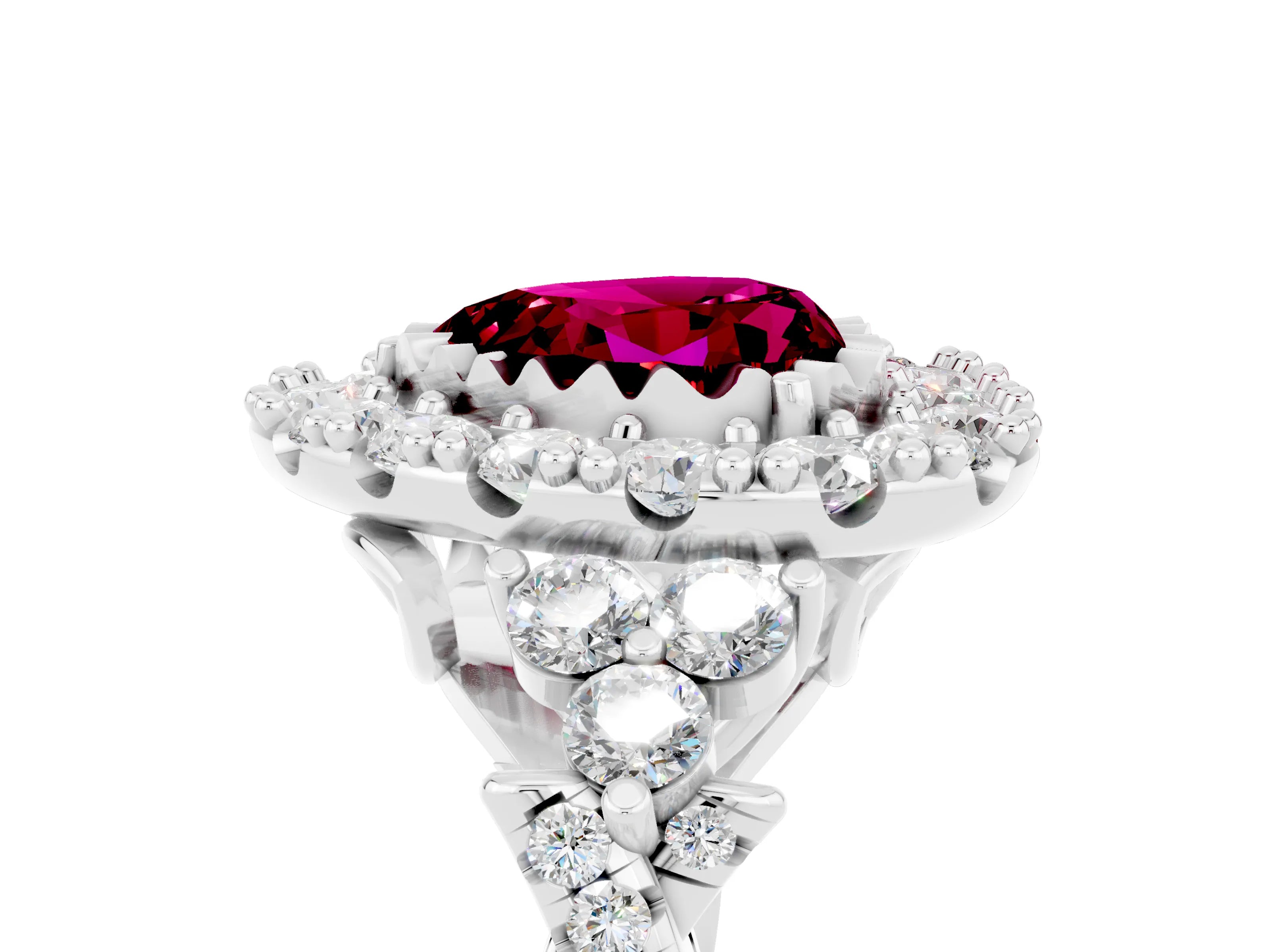 White gold Heart Cut Garnet Halo Ring with Pavé Band and Four-Prong Setting_17