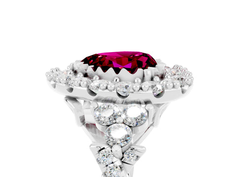 White gold Heart Cut Garnet Halo Ring with Pavé Band and Four-Prong Setting_17
