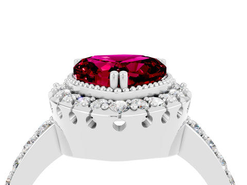 White gold Heart Cut Garnet Halo Ring with Pavé Band and Prong Setting_4