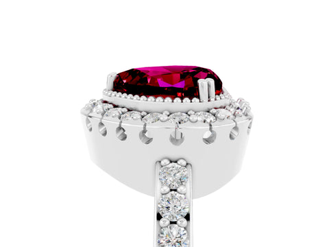 White gold Heart Cut Garnet Halo Ring with Pavé Band and Prong Setting_5