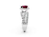 White gold Heart Cut Garnet Halo Ring with Round Split Shank and Prong Setting_62