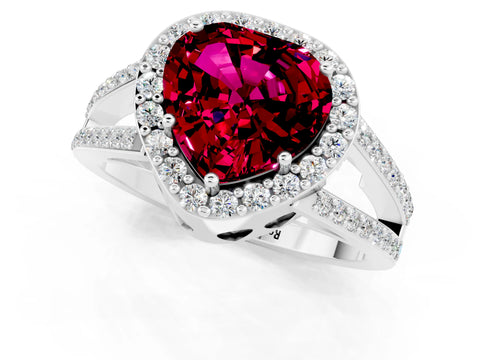 White gold Heart Cut Garnet Halo Ring with Split Shank U-Prong Band and Four-Prong Setting_1