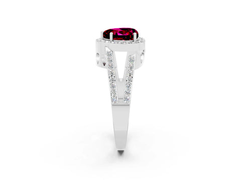 White gold Heart Cut Garnet Halo Ring with Split Shank U-Prong Band and Four-Prong Setting_2