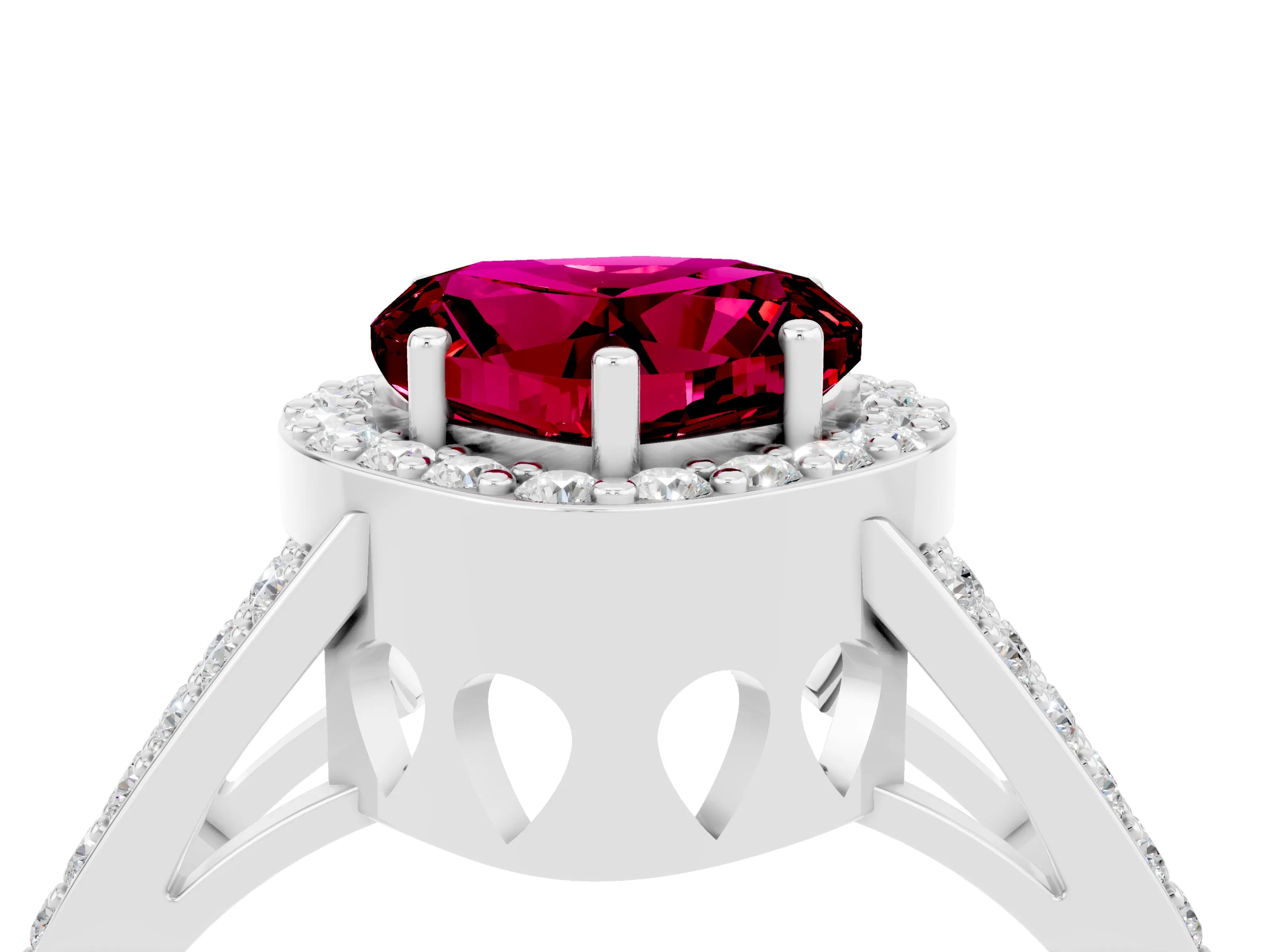 White gold Heart Cut Garnet Halo Ring with Split Shank U-Prong Band and Four-Prong Setting_4
