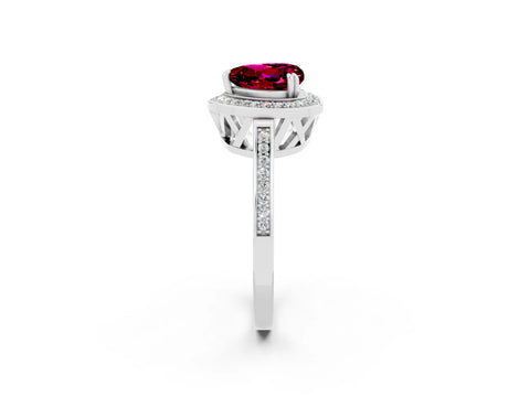White gold Heart Cut Garnet Halo Ring with Split Shank and Four-Prong Setting_14