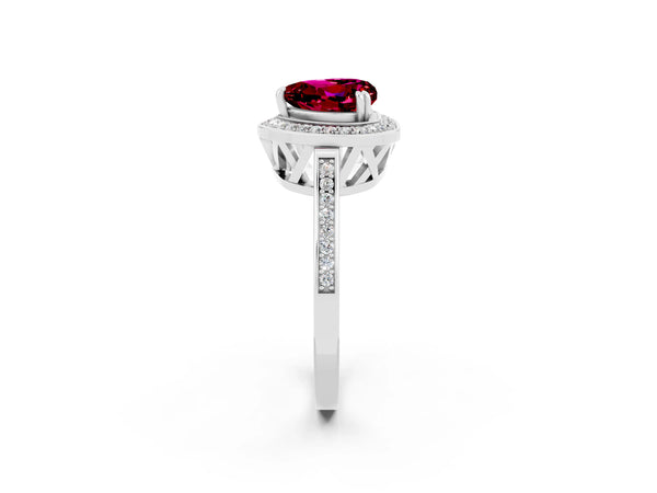 Silver Heart Cut Garnet Halo Ring with Split Shank and Four-Prong Setting