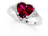 White gold Heart Cut Garnet Halo Ring with Tapered Band and Four-Prong Setting_1