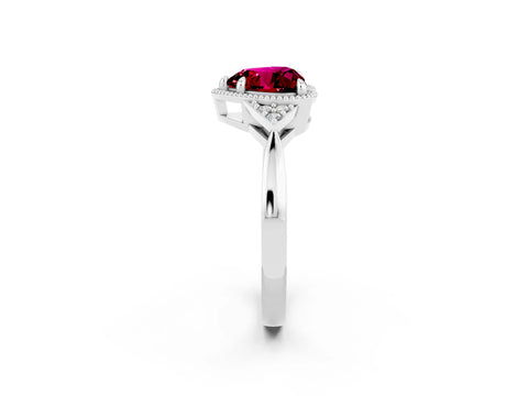 White gold Heart Cut Garnet Halo Ring with Tapered Band and Four-Prong Setting_2
