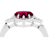 White gold Heart Cut Garnet Halo Ring with Tapered Band and Four-Prong Setting_4