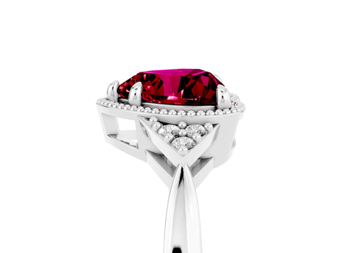 White gold Heart Cut Garnet Halo Ring with Tapered Band and Four-Prong Setting_5
