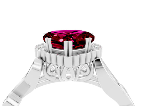 White gold Heart Cut Garnet Halo Ring with Vintage Split Shank and Four-Prong Setting_28