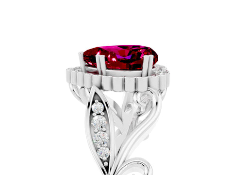White gold Heart Cut Garnet Halo Ring with Vintage Split Shank and Four-Prong Setting_29
