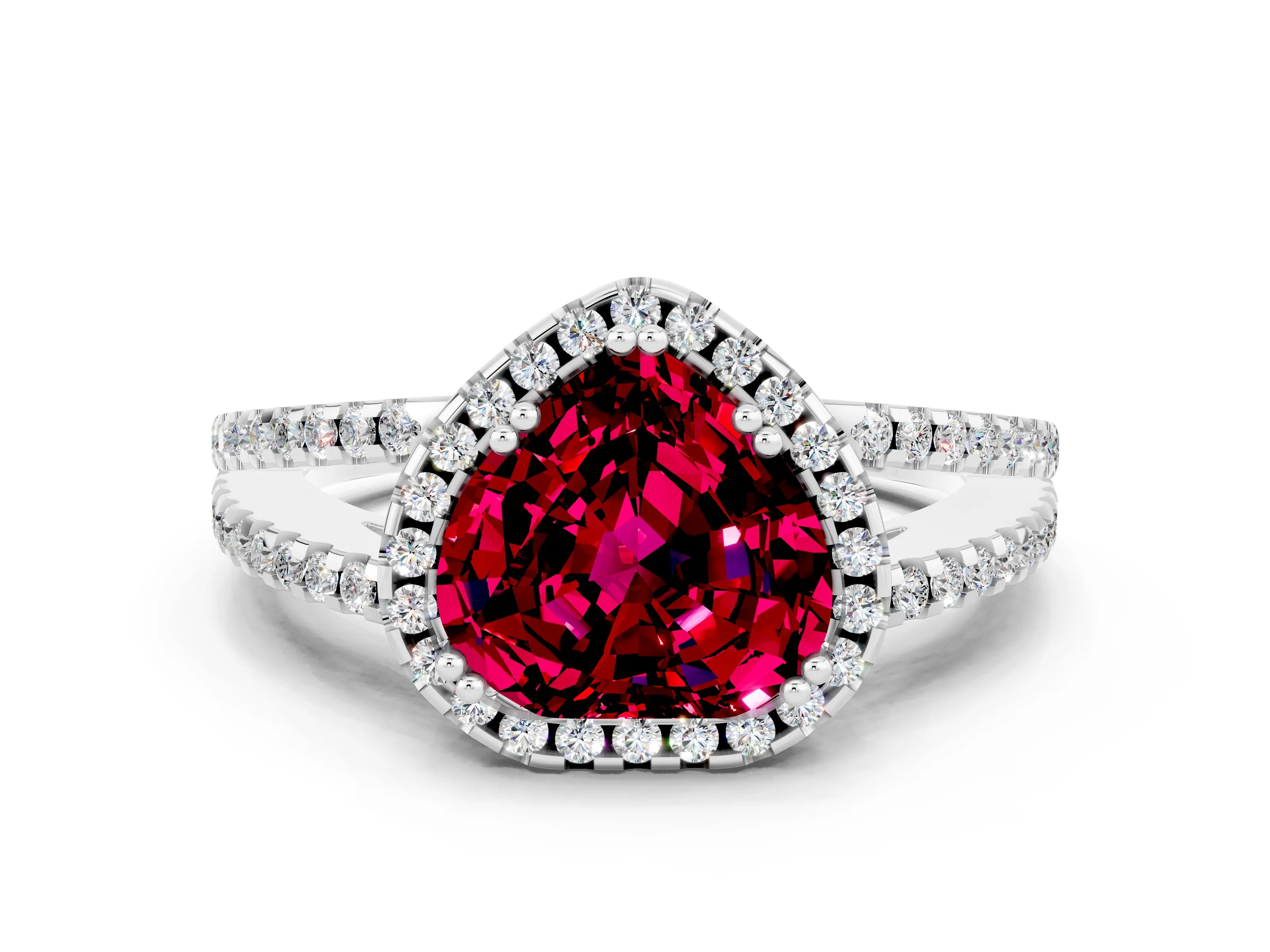 White gold Heart Cut Garnet Halo Split Shank Engagement Ring_12