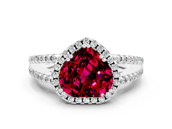 White gold Heart Cut Garnet Halo Split Shank Engagement Ring