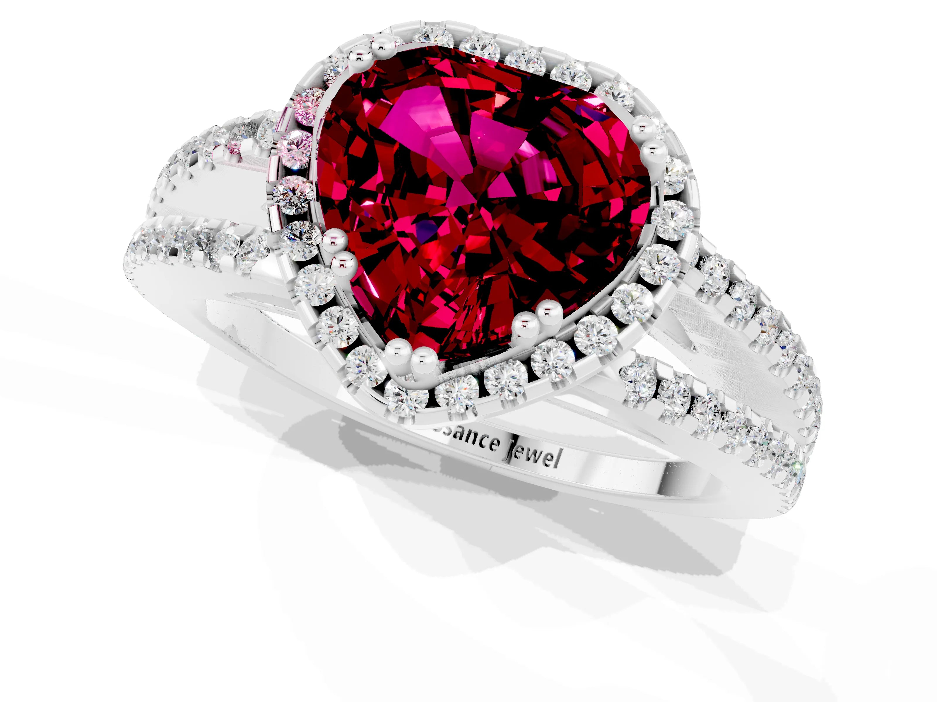 White gold Heart Cut Garnet Halo Split Shank Engagement Ring_13