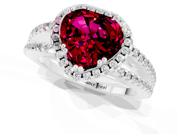 Silver Heart Cut Garnet Halo Split Shank Engagement Ring