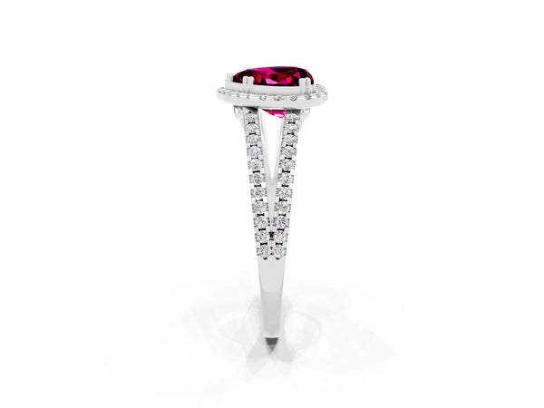 White gold Heart Cut Garnet Halo Split Shank Engagement Ring