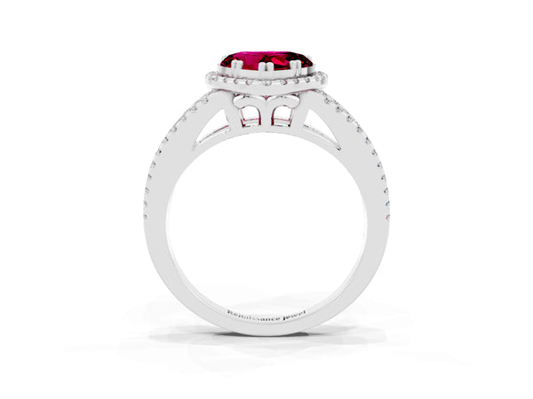 White gold Heart Cut Garnet Halo Split Shank Engagement Ring
