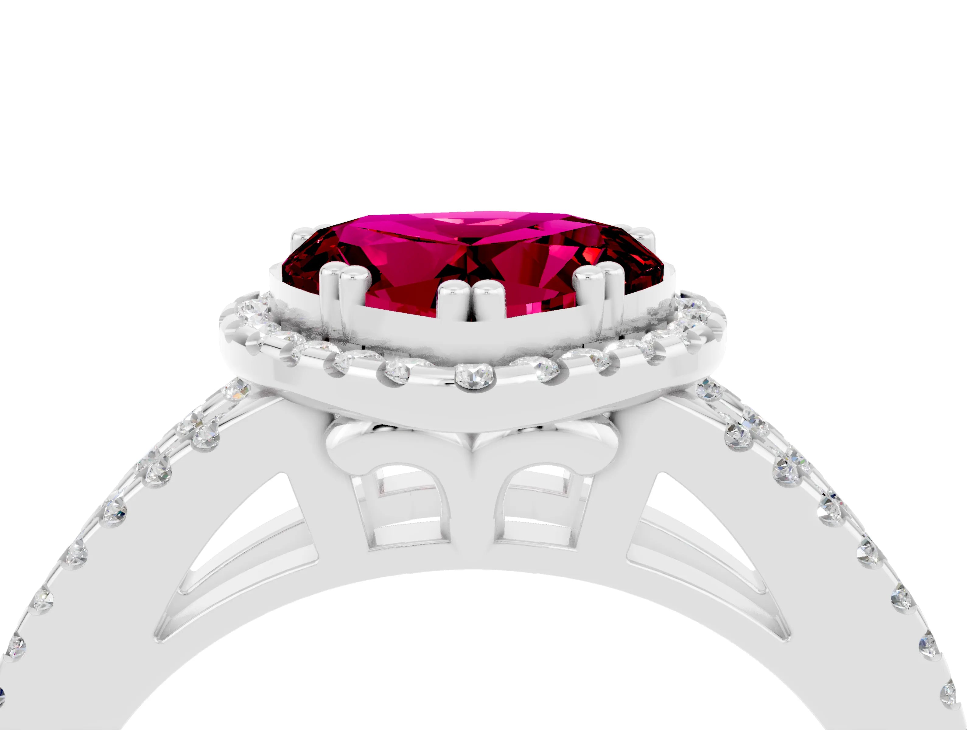 White gold Heart Cut Garnet Halo Split Shank Engagement Ring_16