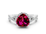White gold Heart Cut Garnet Halo Twist Band Solitaire Prong Setting Ring