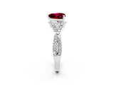 White gold Heart Cut Garnet Halo Twist Band Solitaire Prong Setting Ring_2
