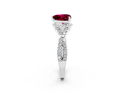 White gold Heart Cut Garnet Halo Twist Band Solitaire Prong Setting Ring_2