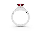 White gold Heart Cut Garnet Halo Twist Band Solitaire Prong Setting Ring_3