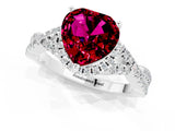 White gold Heart Cut Garnet  Halo Twist Band Solitaire Prong Setting Ring_49