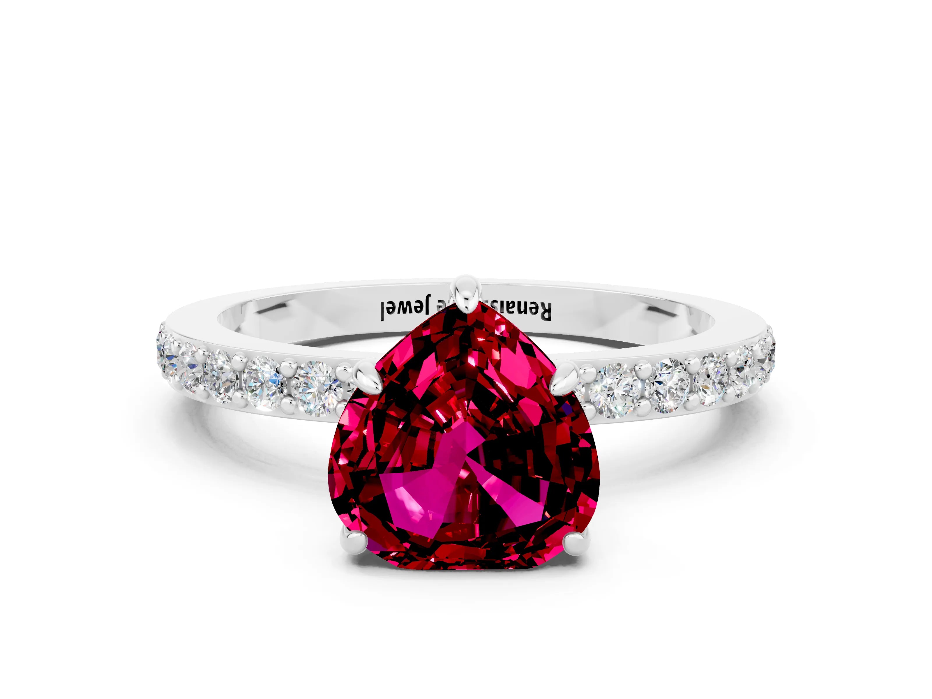White gold Heart Cut Garnet Pavé Engagement Ring with Round  Accents and Prong Setting_12