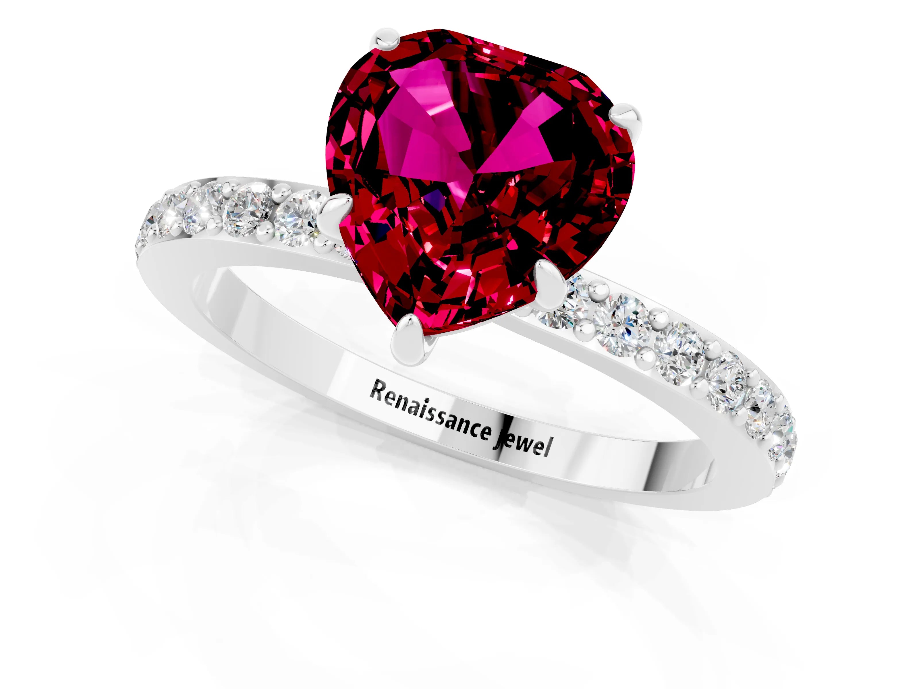 White gold Heart Cut Garnet Pavé Engagement Ring with Round  Accents and Prong Setting_13