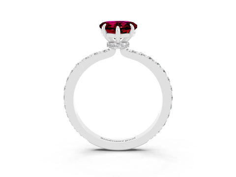 White gold Heart Cut Garnet Pavé Engagement Ring with Round  Accents and Prong Setting_15