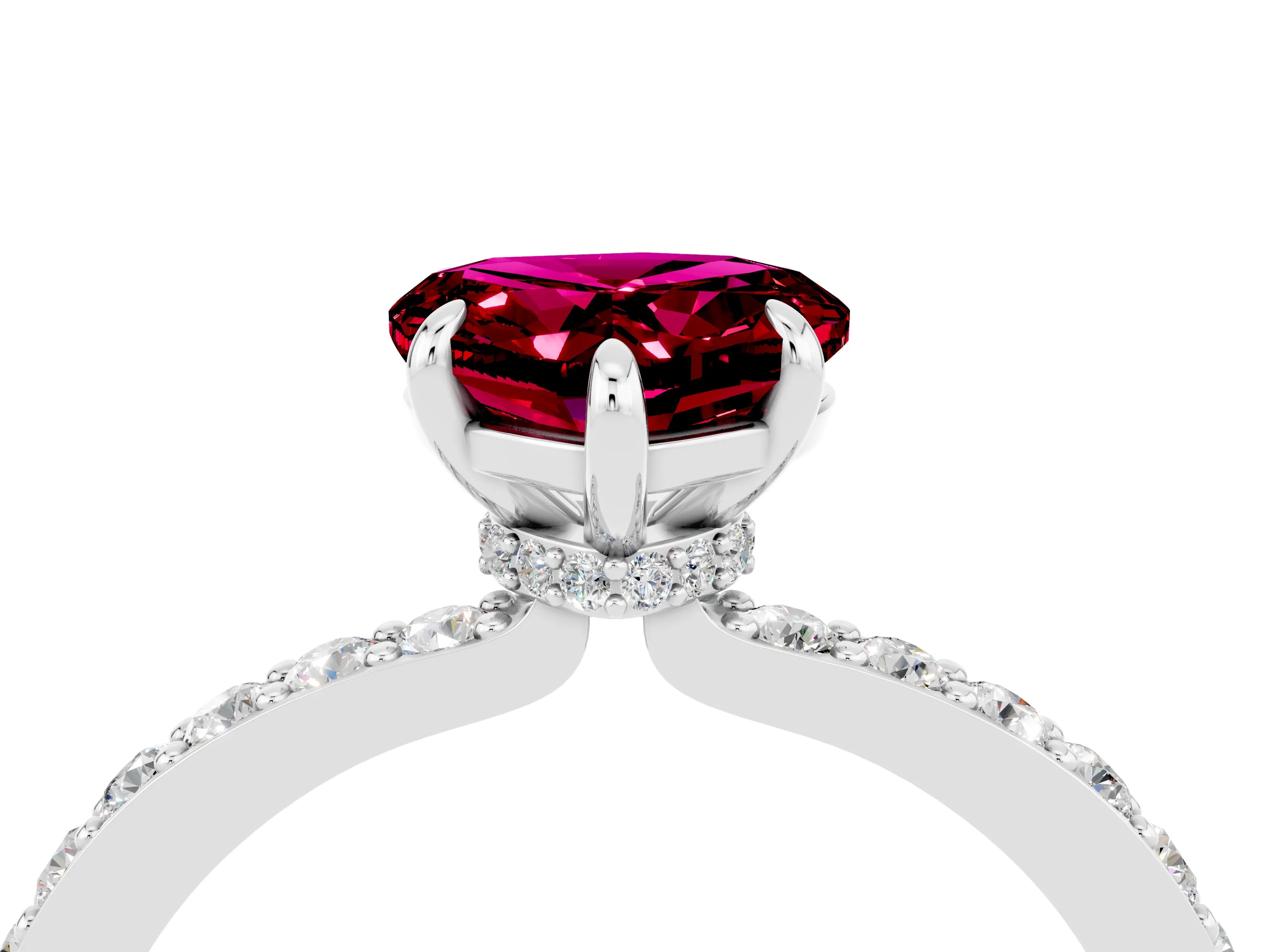 White gold Heart Cut Garnet Pavé Engagement Ring with Round  Accents and Prong Setting_16