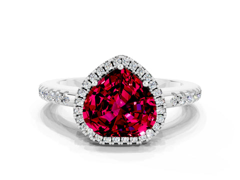 White gold Heart Cut Garnet Pavé Halo Ring with Four-Prong Setting_12