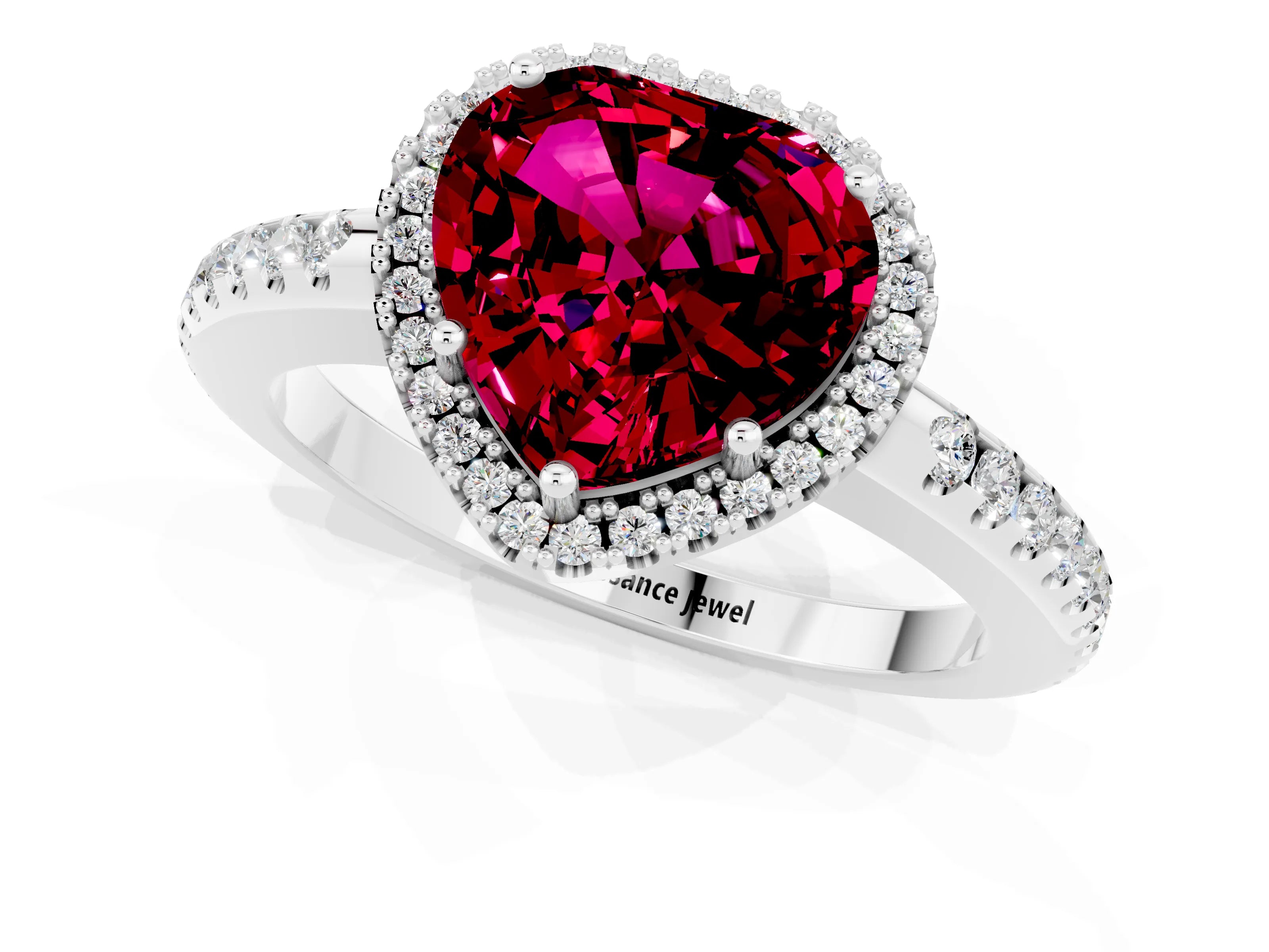 White gold Heart Cut Garnet Pavé Halo Ring with Four-Prong Setting_13