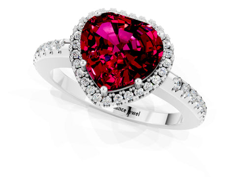 White gold Heart Cut Garnet Pavé Halo Ring with Four-Prong Setting_13
